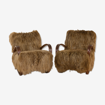 Halabala 269 lounge chair in long hair sheepskin