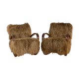 Halabala 269 lounge chair in long hair sheepskin