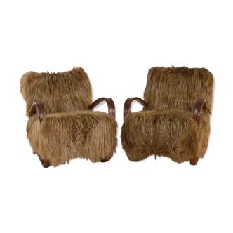 Halabala 269 lounge chair in long hair sheepskin