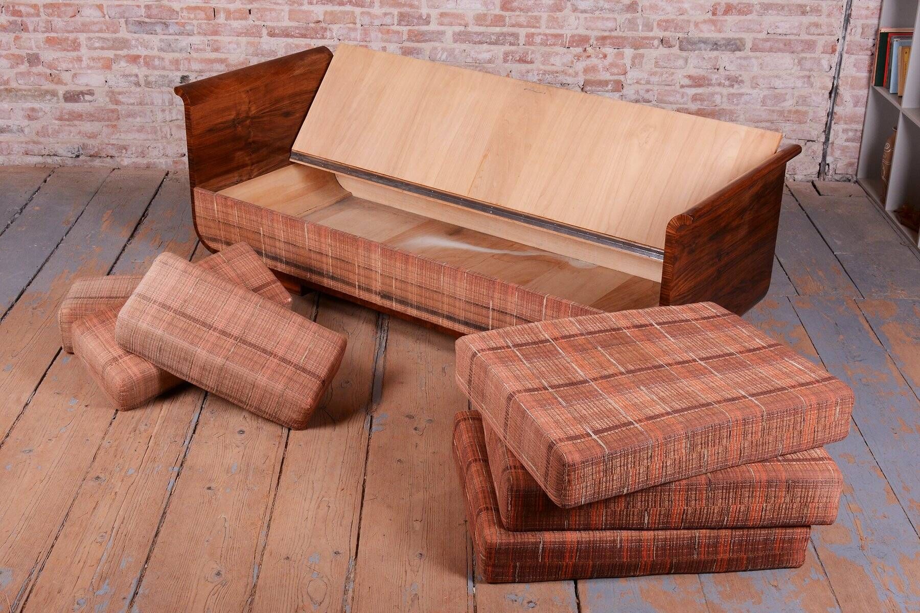 Art Deco Walnut Sofa by J. Halabala for Up Zavody, Czech, 1930s