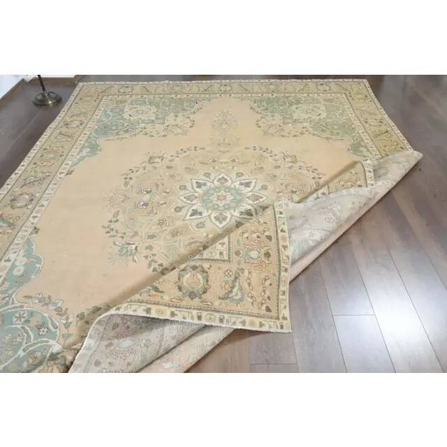 Tapis de zone vintage persan fait main en laine et coton des années 1970 285x397