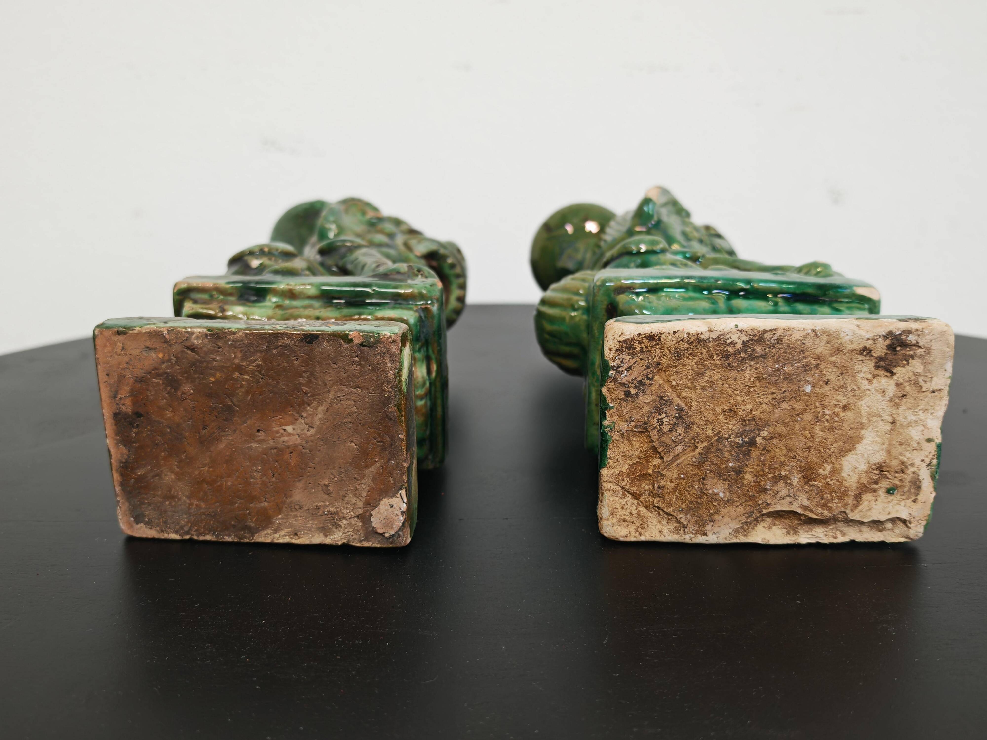 Pair of Foo Dog candle holders in ceramic, China 19th century