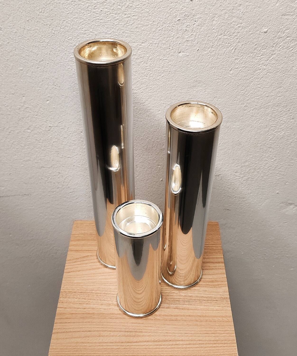 Wilkens modernist silver metal candle holders