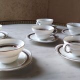 6 coffee cups in fine epiag white and steel gray moiré porcelain