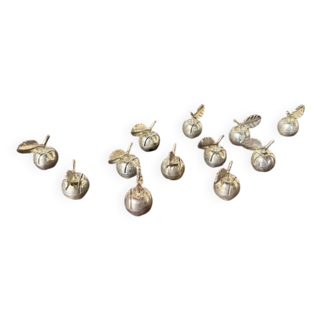 Lot De 6 Porte-noms Pommes Vintage - Métal Gris Mat - Années 80