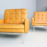 Set of two cognac leather Florence Knoll lounge chairs model 65a