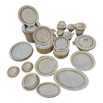Service de table UM Limoges, porcelaine fil d'or Art Déco 80 pièces