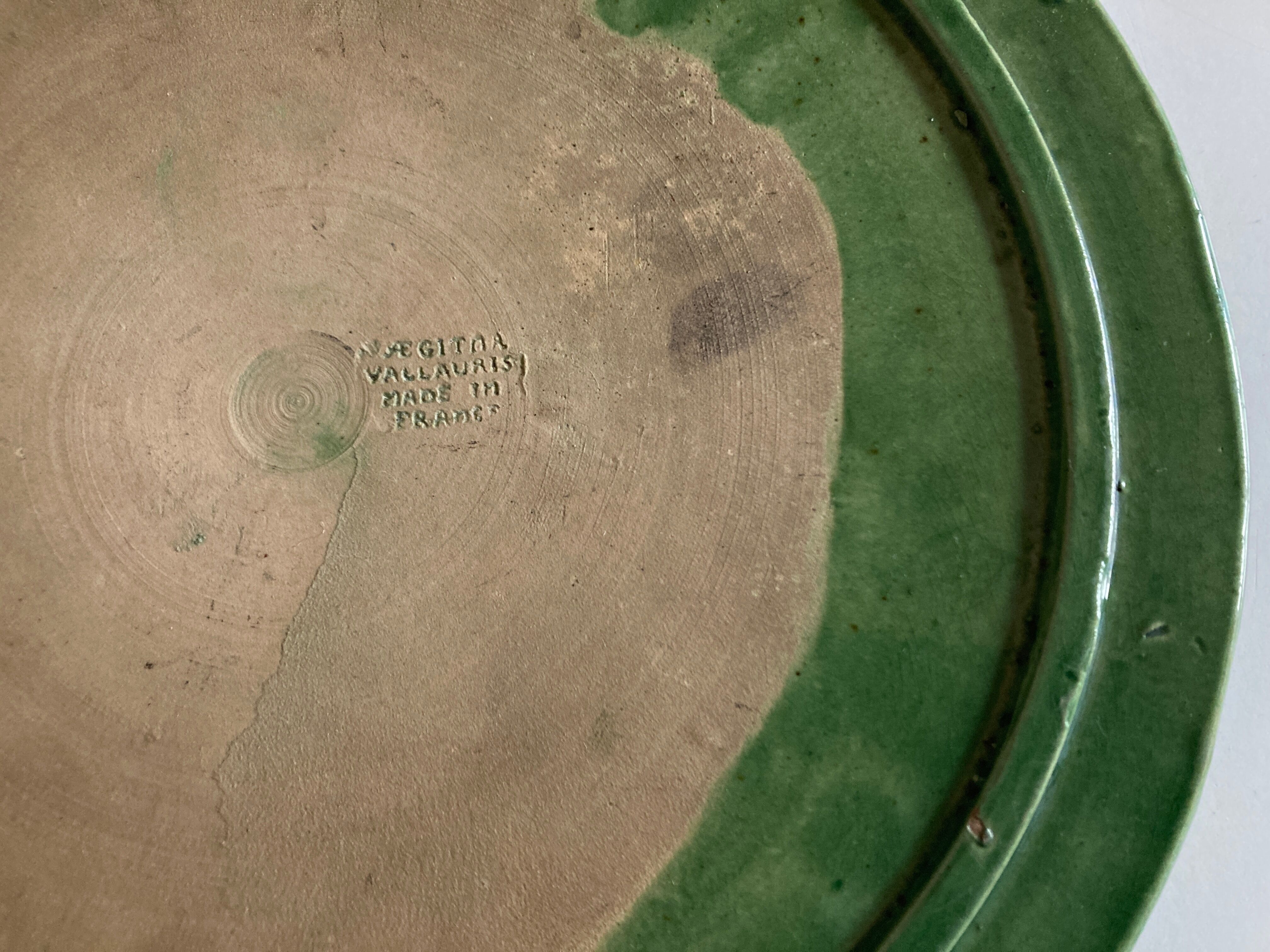 Green glazed clay trifle 1950 Aegitna Vallauris