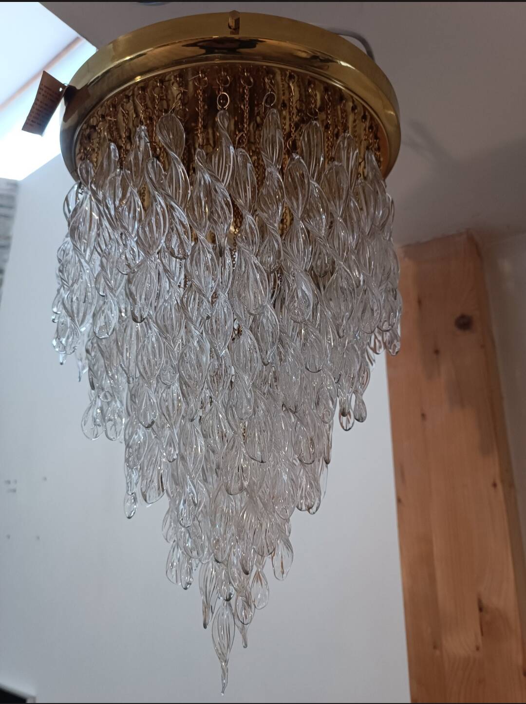 Murano Italy 1970s Wavy Crystal Cascade Chandelier