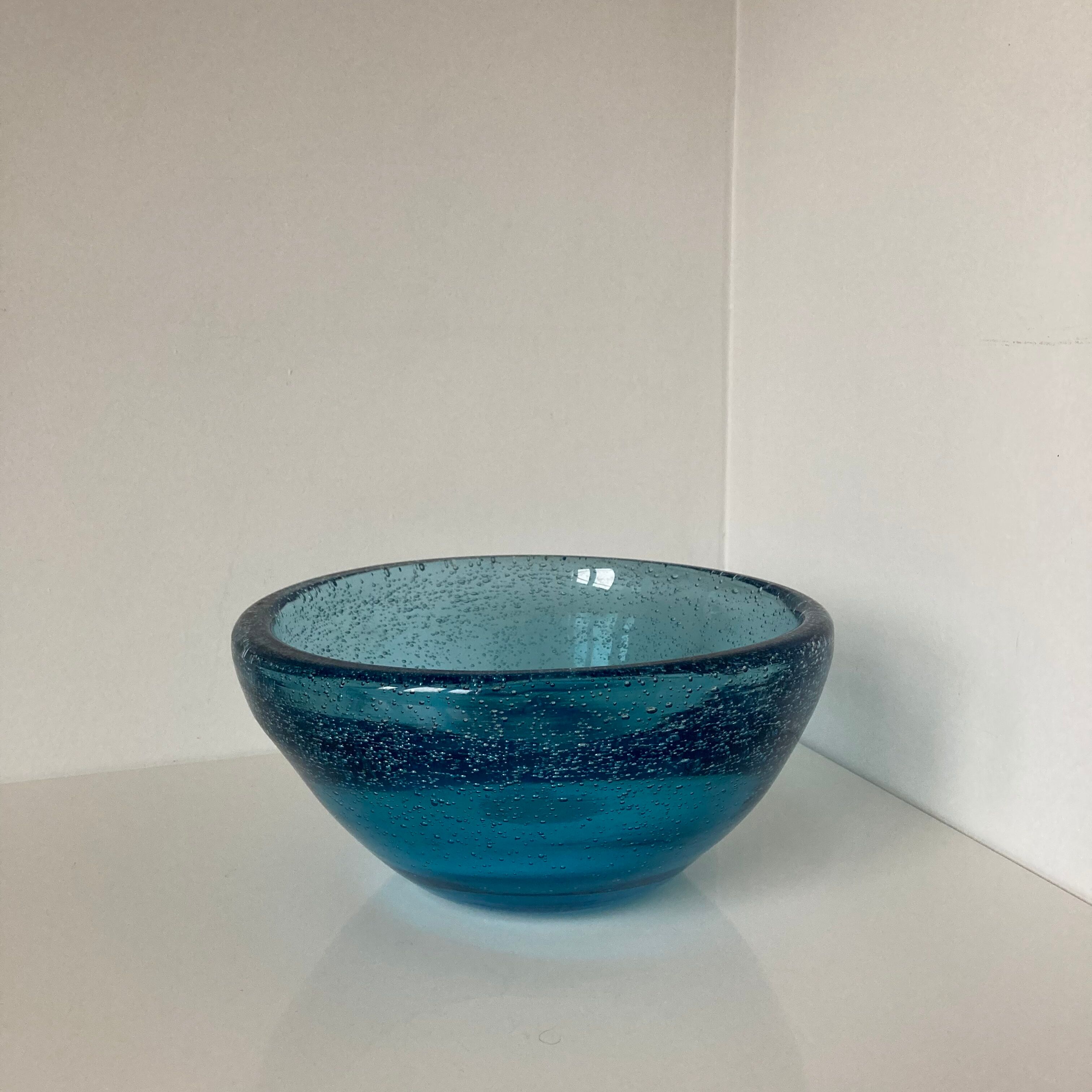 Beautiful and heavy blue bubbled glass cup