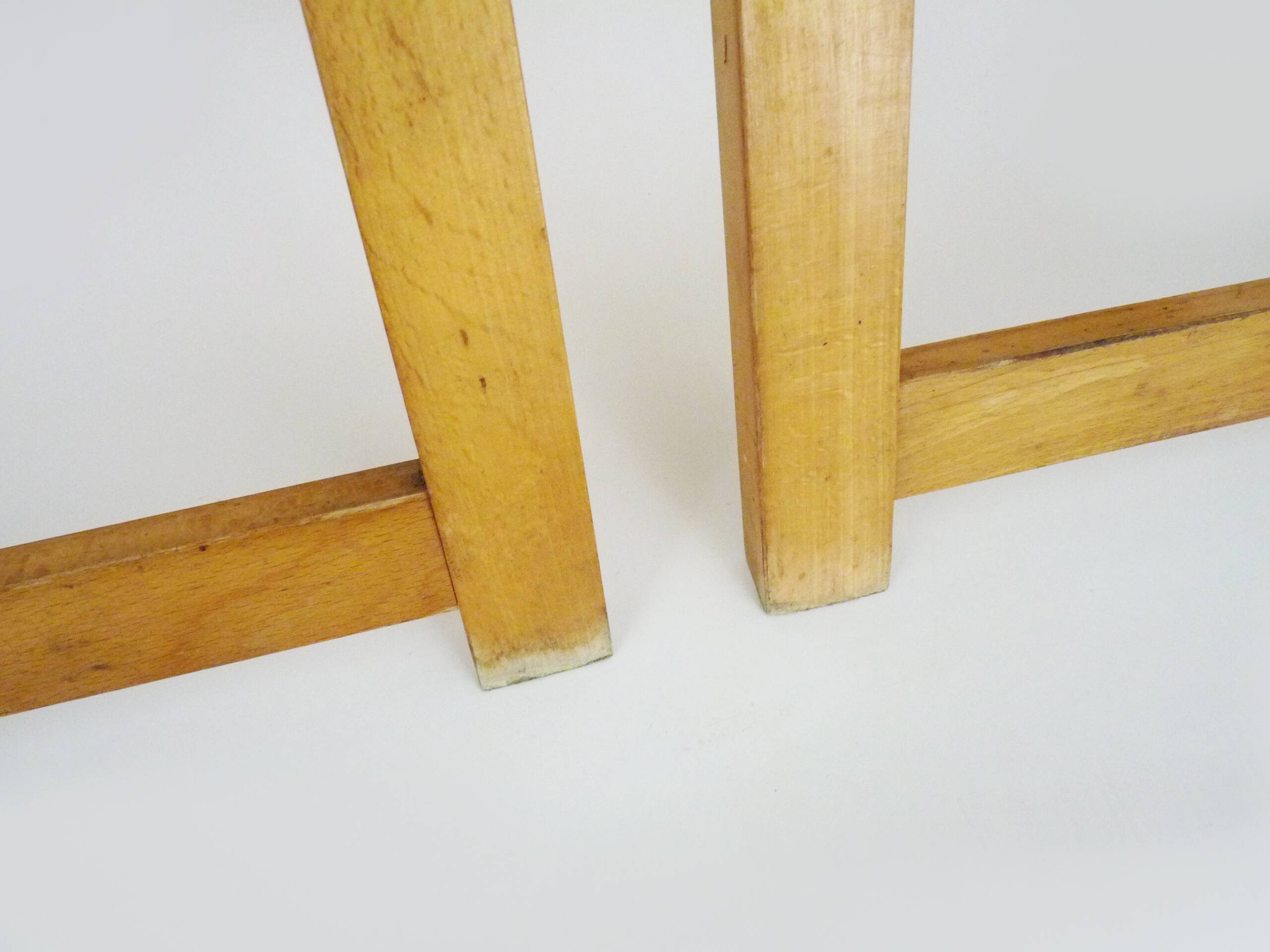 Pair of vintage folding chairs in beech and canework. Italy 70s