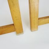 Pair of vintage folding chairs in beech and canework. Italy 70s