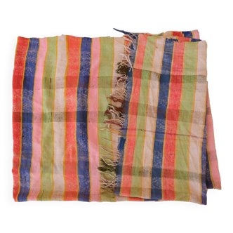 colorful vintage Haik checkered blanket from Morocco - 138 x 274 cm