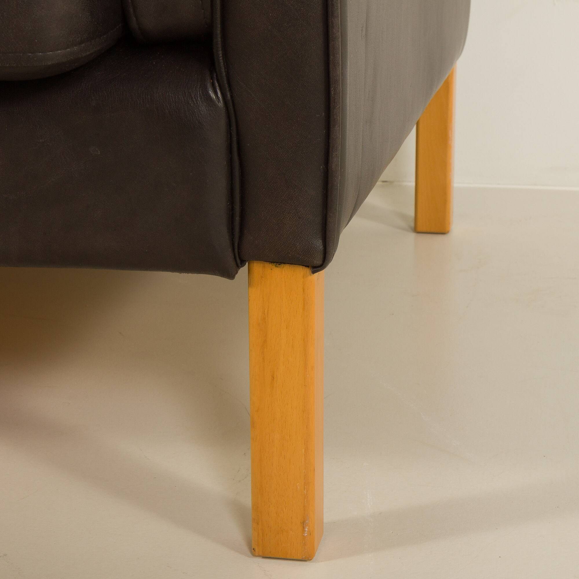 Vintage black leather sofa by Mogens Hansen, Deanmark 1970s