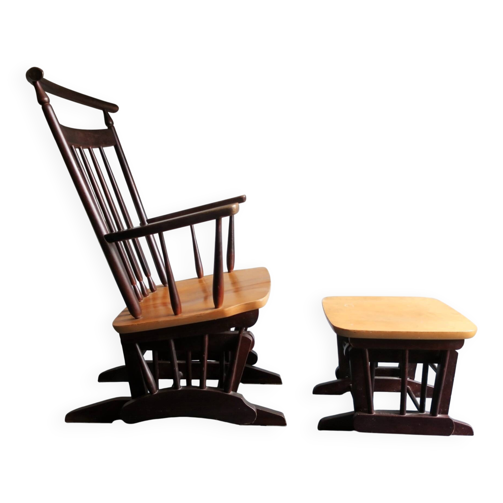 Mid century gliding recliner lounge chair with footrest, 1960s