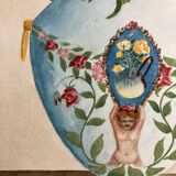 Vintage watercolor with roses in earthenware vase with angel