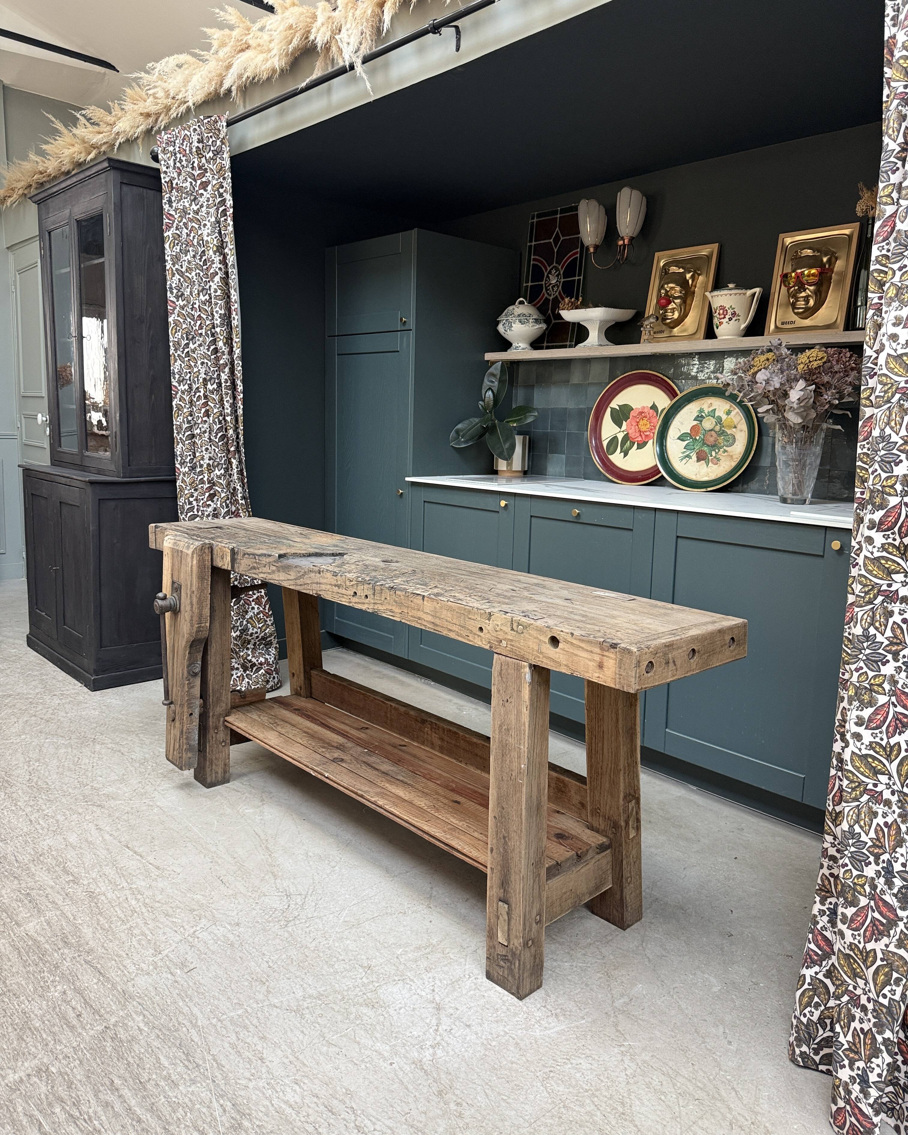 Old solid oak carpenter's workbench (renovated)