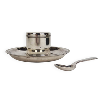 Coquetier et sa cuillère en métal argenté par Christofle