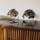 Hollywood regency set of 2 brass leaves table lamps, Bottega Gadda Italy, 1970s