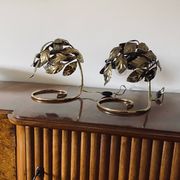 Hollywood regency set of 2 brass leaves table lamps, Bottega Gadda Italy, 1970s
