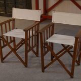 Pair of folding director's chairs in oak and fabric, 1960s