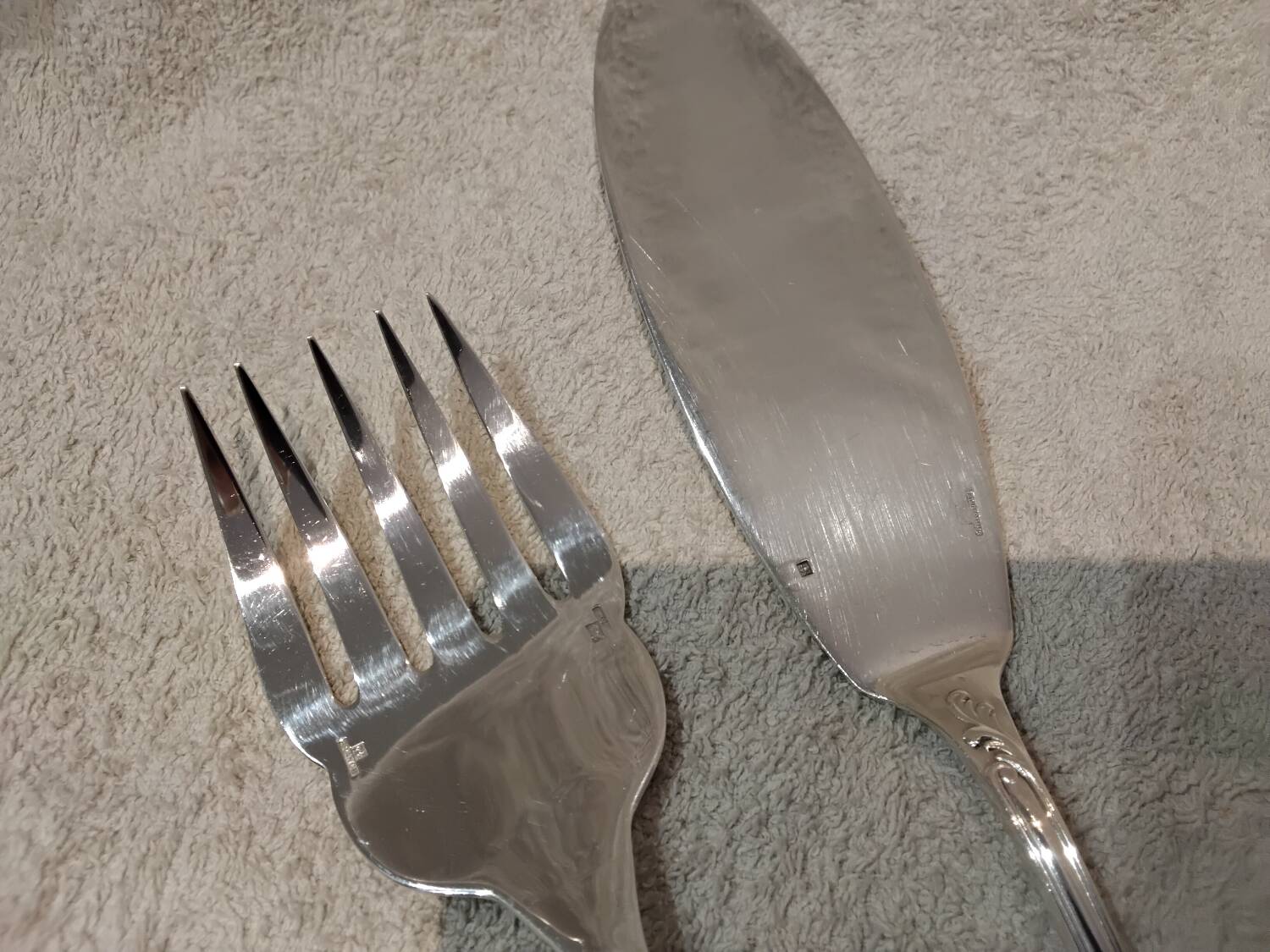 Fish serving set, 2 pieces, silver-plated metal, Christofle Marly silversmith
