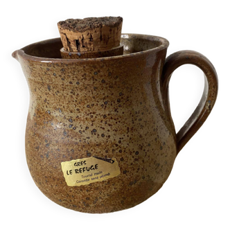 Stoneware cooler pitcher with original label “Grès Le Refuge”