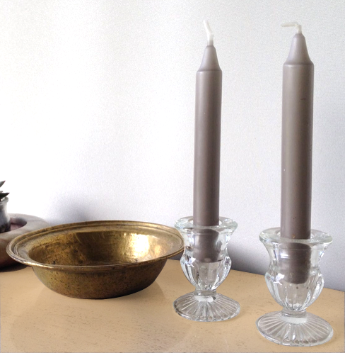 Duo of old glass candlesticks