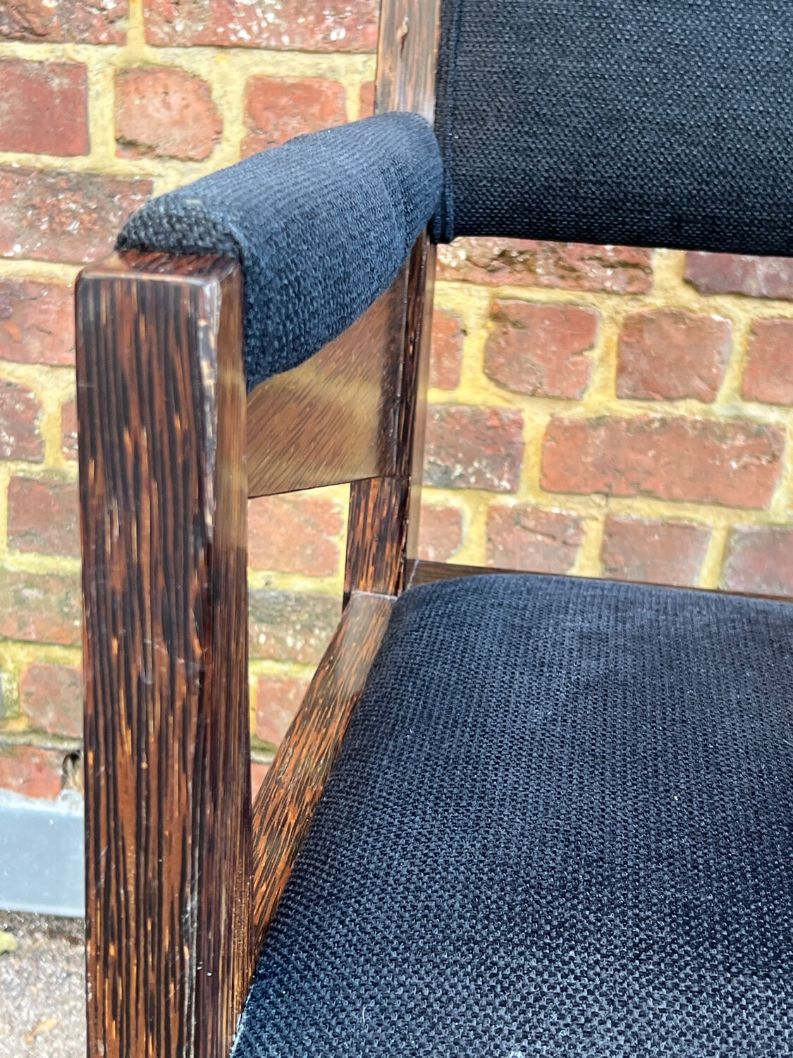 Vintage Armchair from the 70s/80s in wenge with black fabric, handmade.