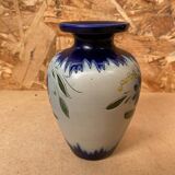 Ancien vase soliflore betschdorf schmitter grès bleu décor fleurs vintage #b647