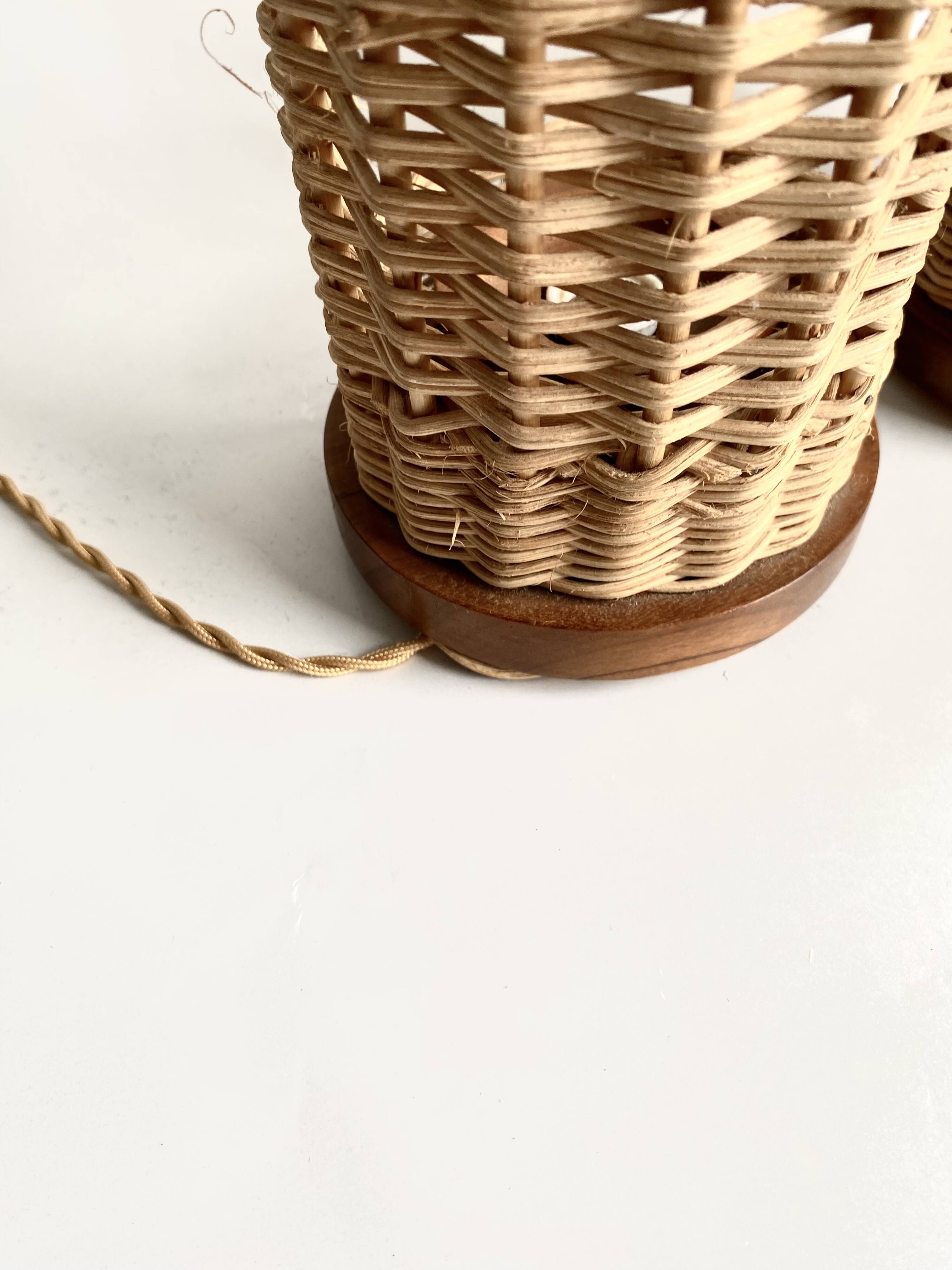 Duo de lampes rotin, câbles tissu neuf 2x2M