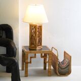 Chippendale Style Lattice Rattan Bamboo Table Lamp