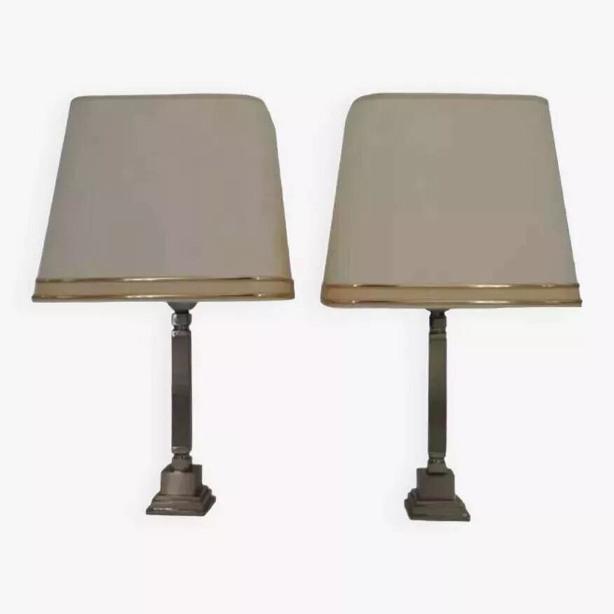 Paire de lampes en chrome et métal brossé