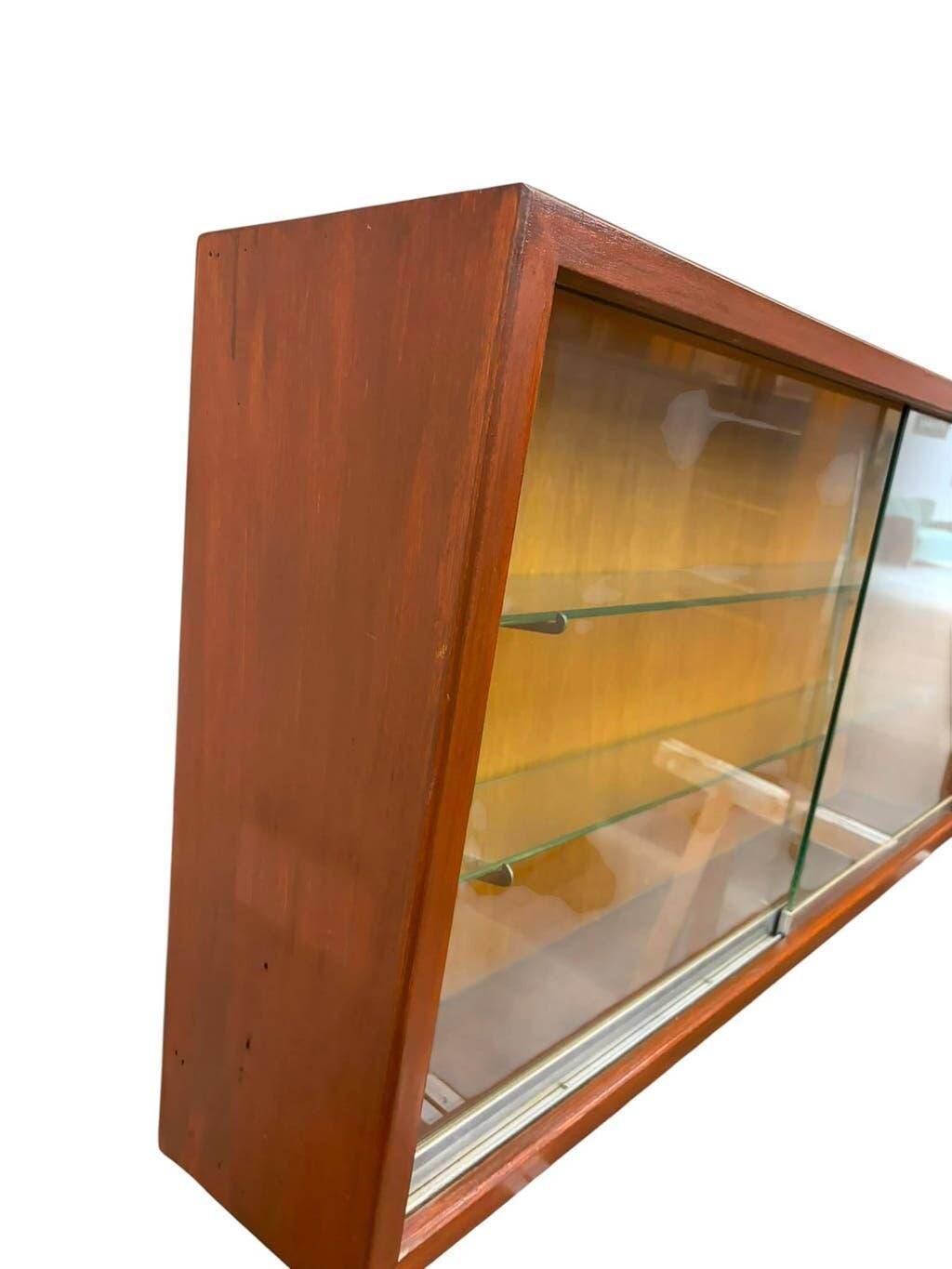 Vintage wall display cabinet in shallow wood / wall cabinet / shelf