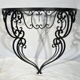 Wrought iron and black marble console, side table