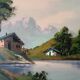 Peinture à l'huile sur faesite années 50 signée roos paysage de montagne