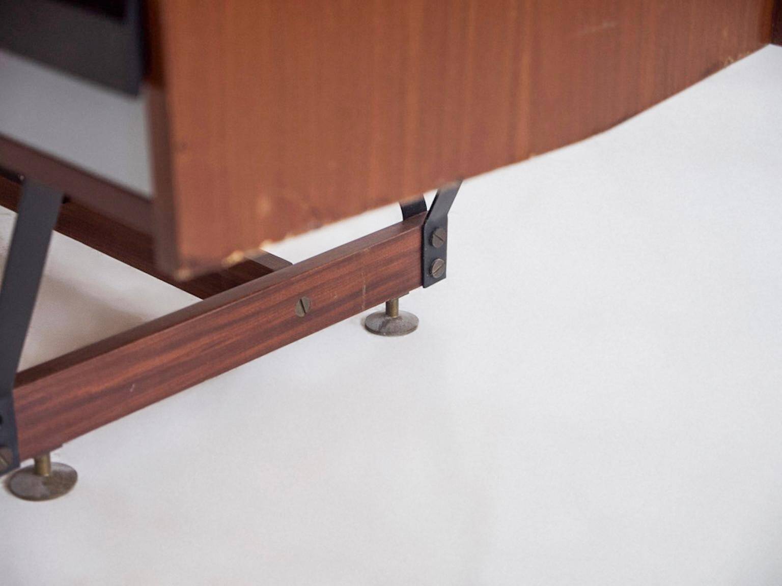Small wooden desk with metal structure, Italy, 1960s.