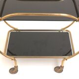 Brass and black glass bar cart / serving cart / side table by Grünstadt