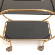 Brass and black glass bar cart / serving cart / side table by Grünstadt