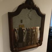 Miroir chantourné ancien, bois et bronze