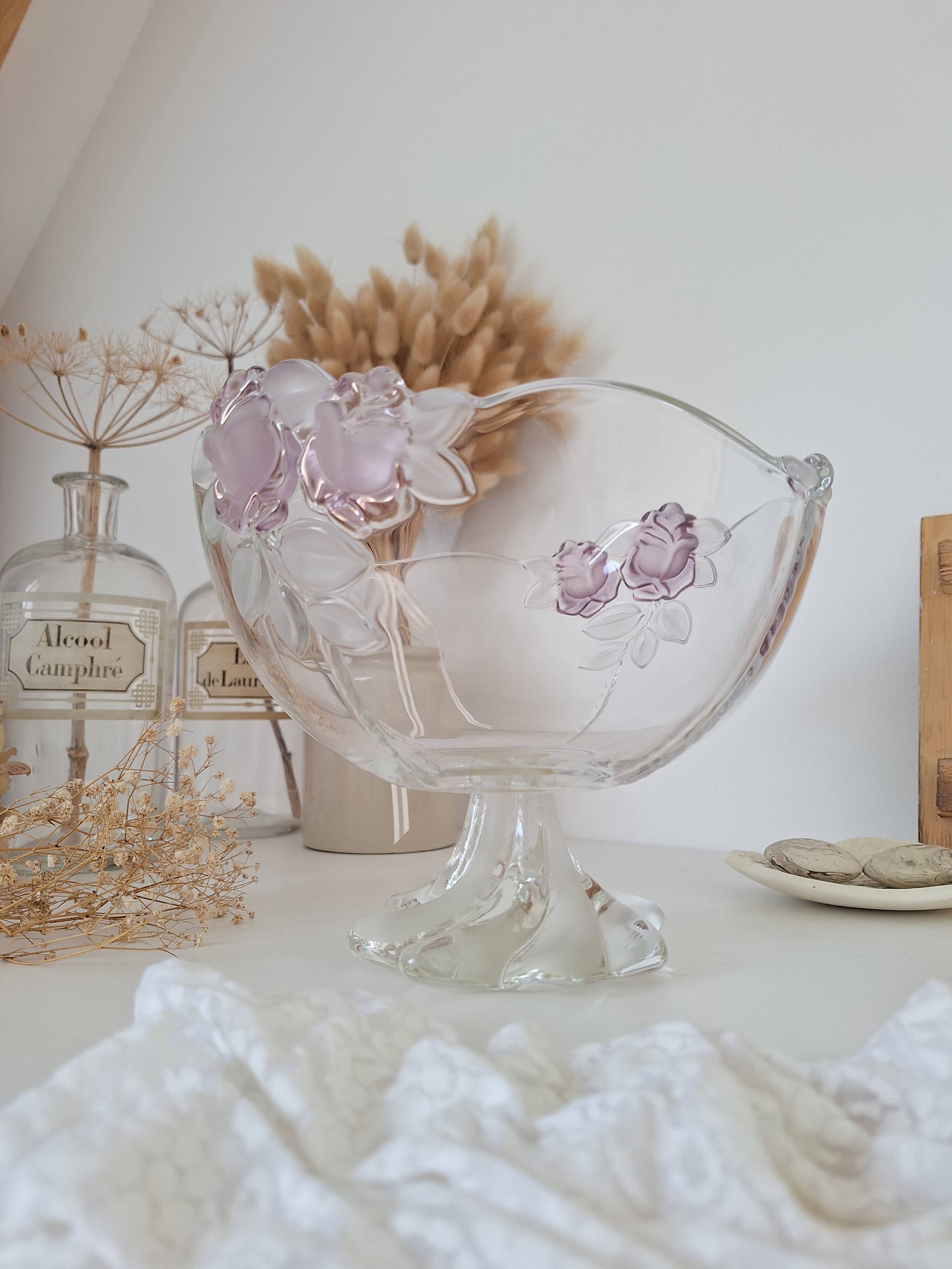Coupe à fruits en verre blanc et rose