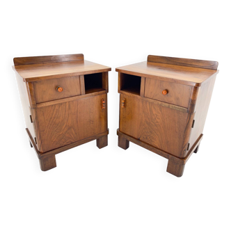 Pair of Art Deco Walnut Bedside Tables, Czechoslovakia