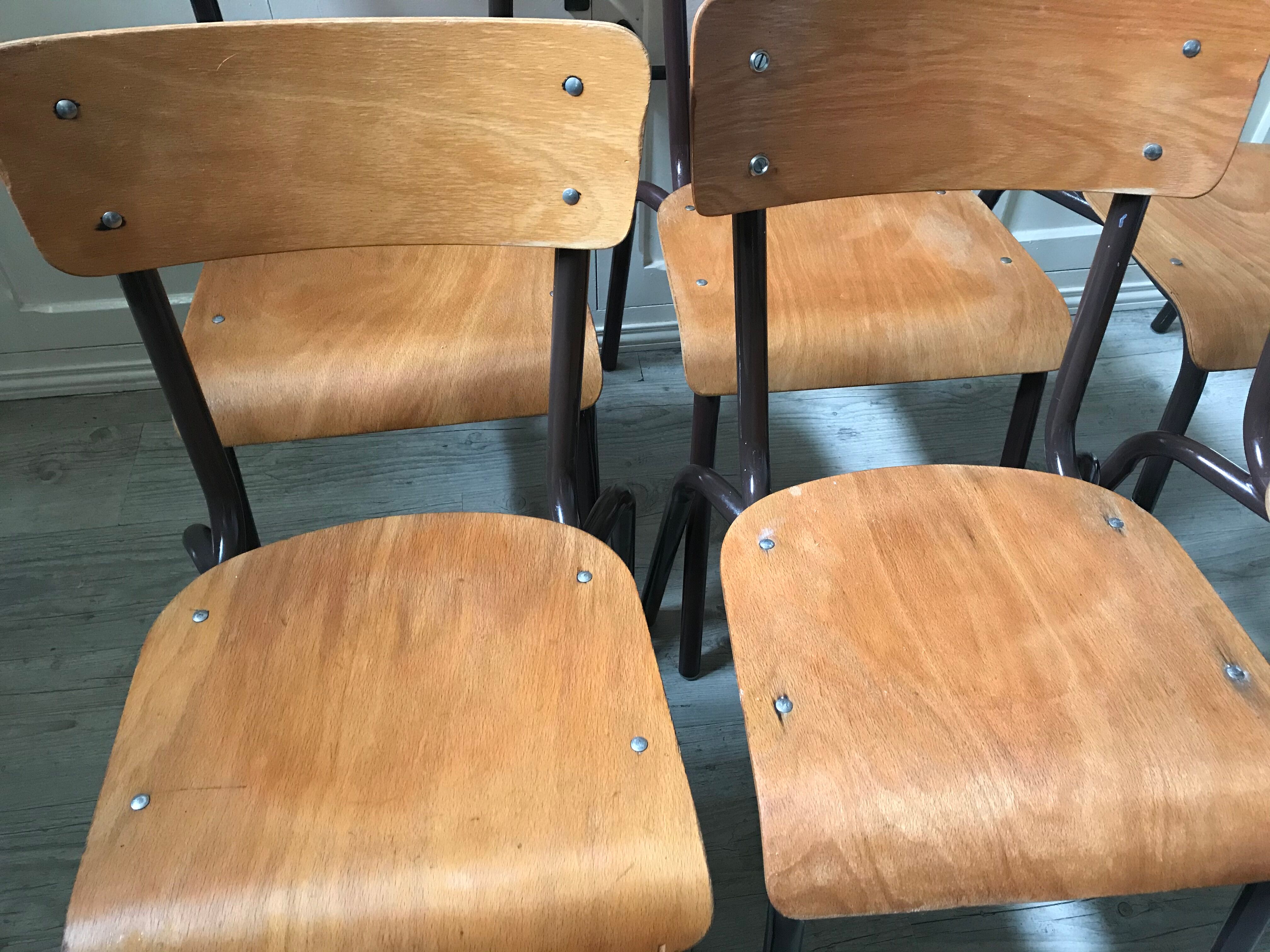 Lot of six vintage school chairs