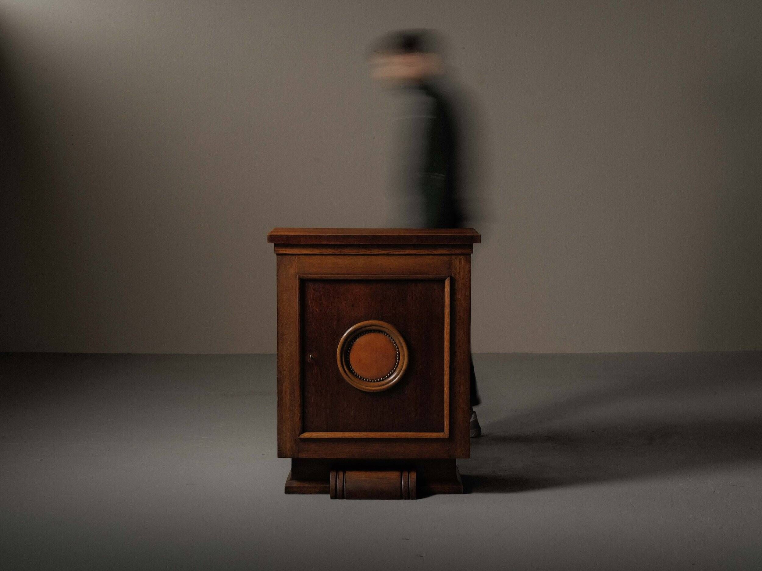 Modernist oak and leather furniture – France, circa 1940