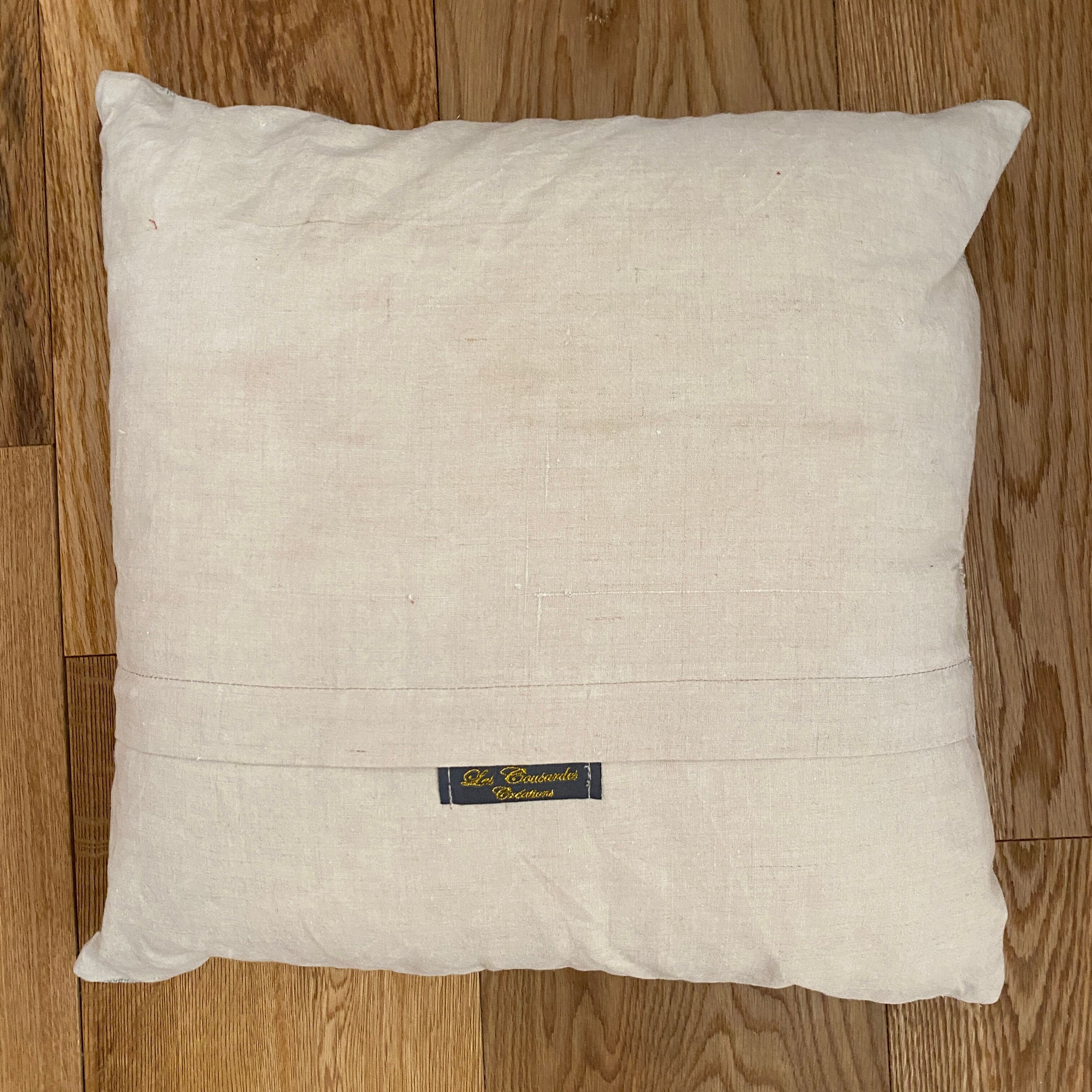 Old canvas cushion woven kilim style, patched