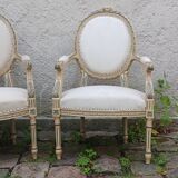 Louis XVI cabriolet armchair Solid oak, 18th century, reupholstered