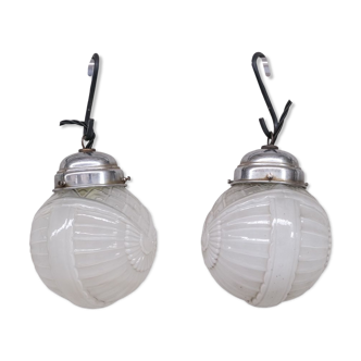 Pair of glass art deco pendant lights