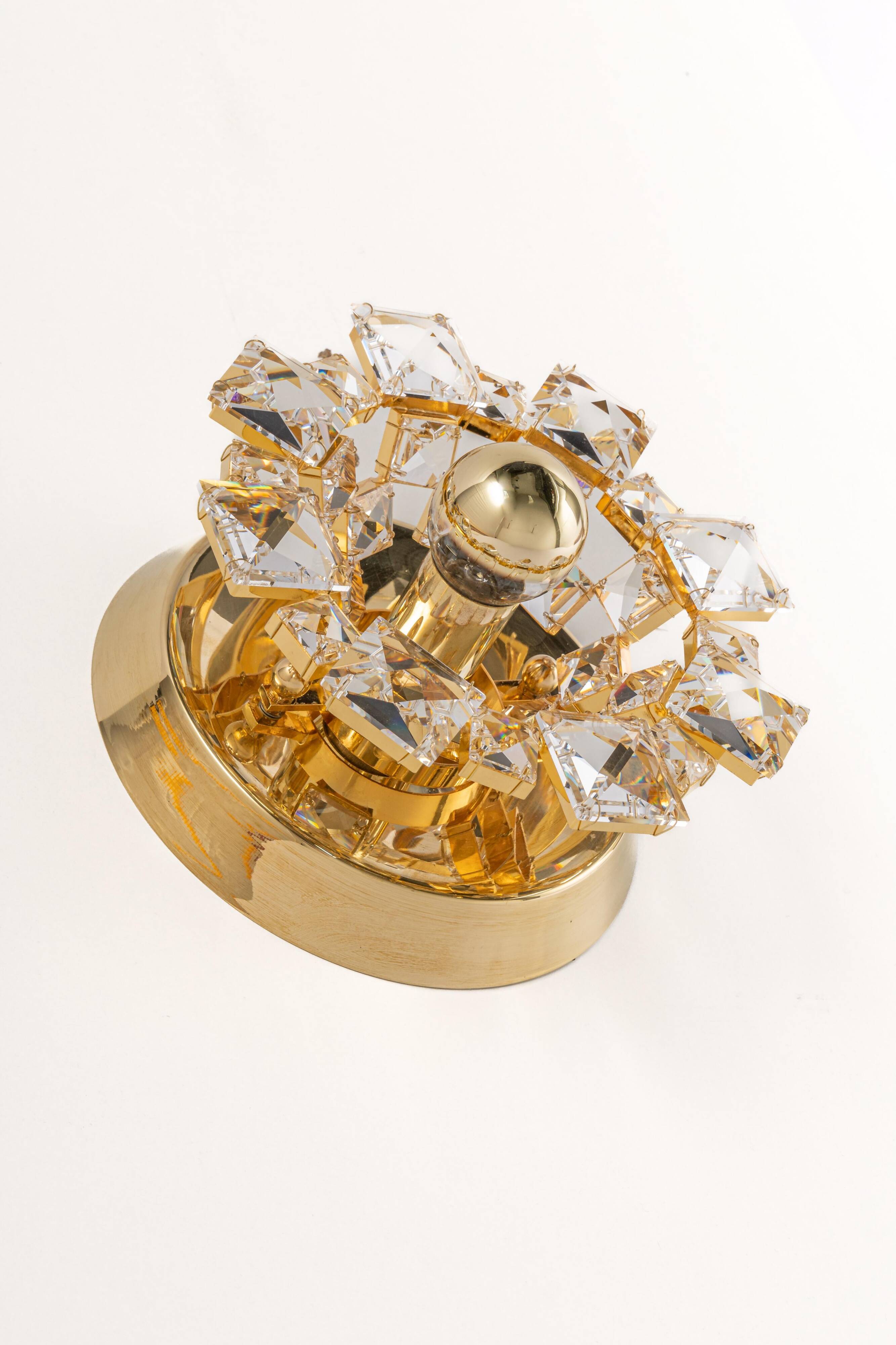 Pair of wall sconces in gilded crystal by Palwa, Germany, 1960s.