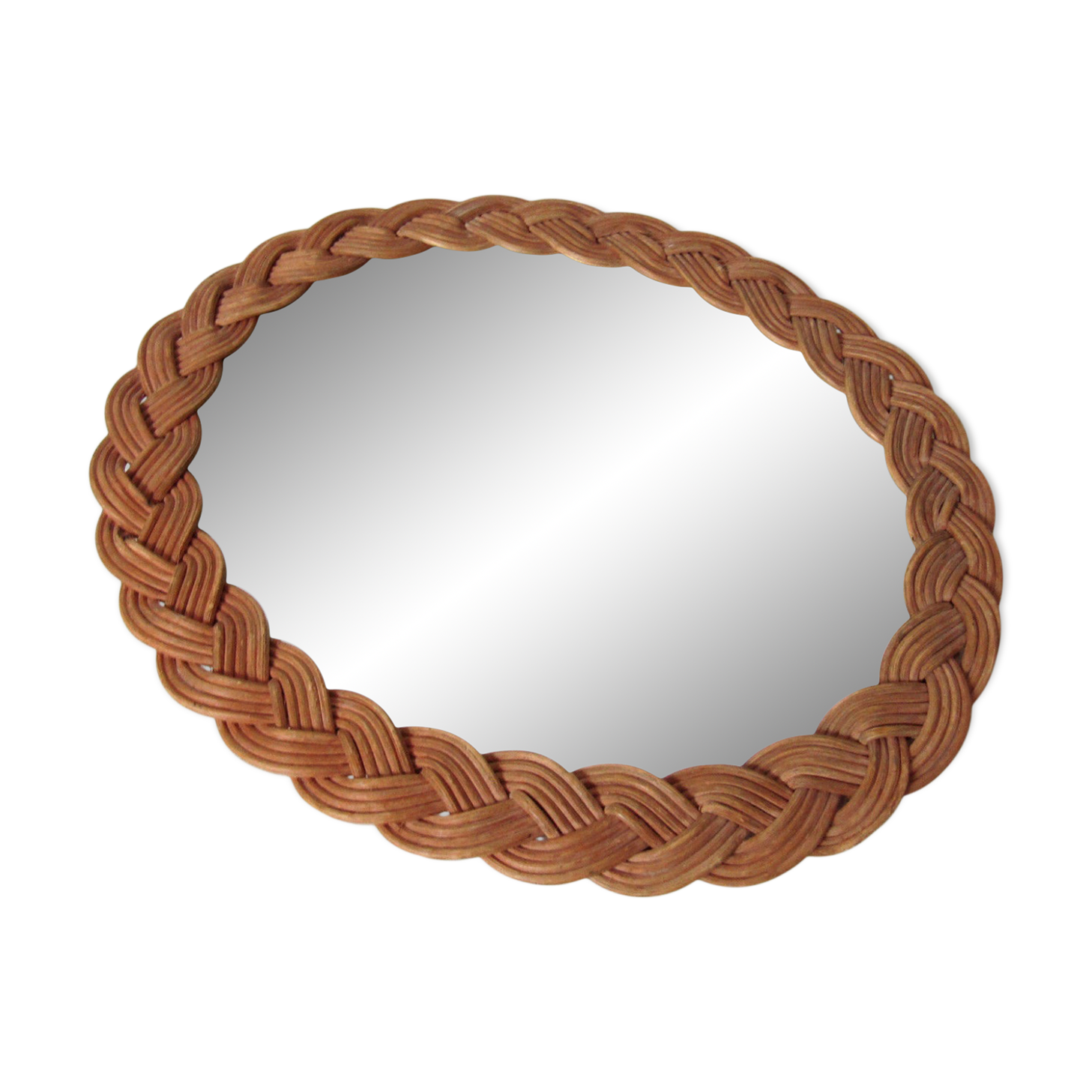 60s braided rattan oval mirror 75x30cm