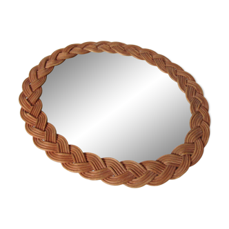 60s braided rattan oval mirror 75x30cm